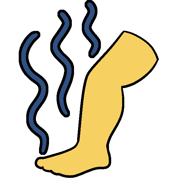 A yellow leg with dark blue waves rising from it.